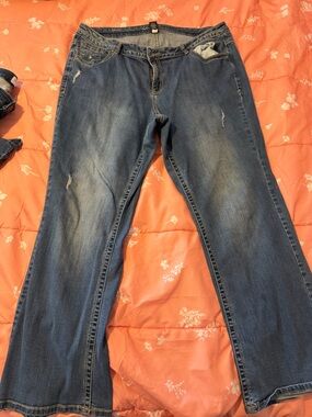 Lane Bryant Women's Distressed Dark Blue Denim Jeans